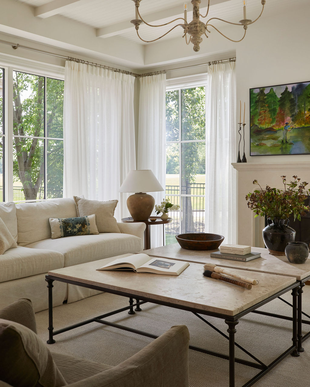 Living room detail with sheer curtains