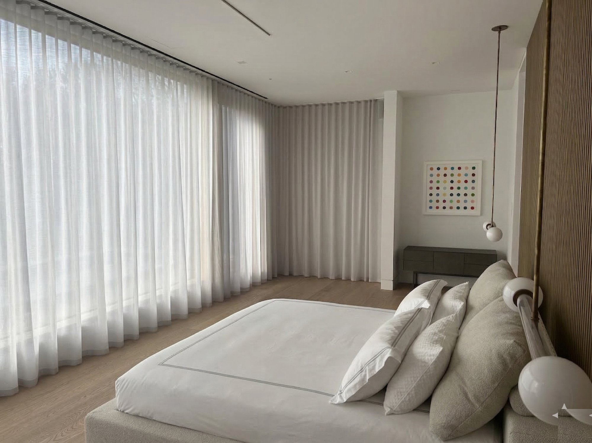 Bedroom with custom curtains