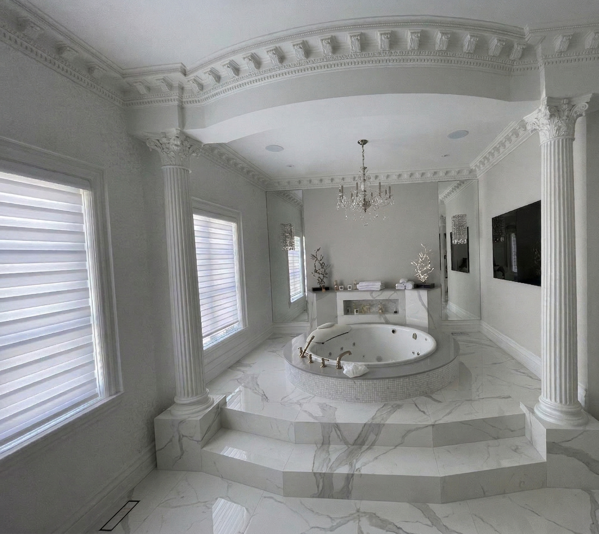 Elegant white blinds in luxury bathroom