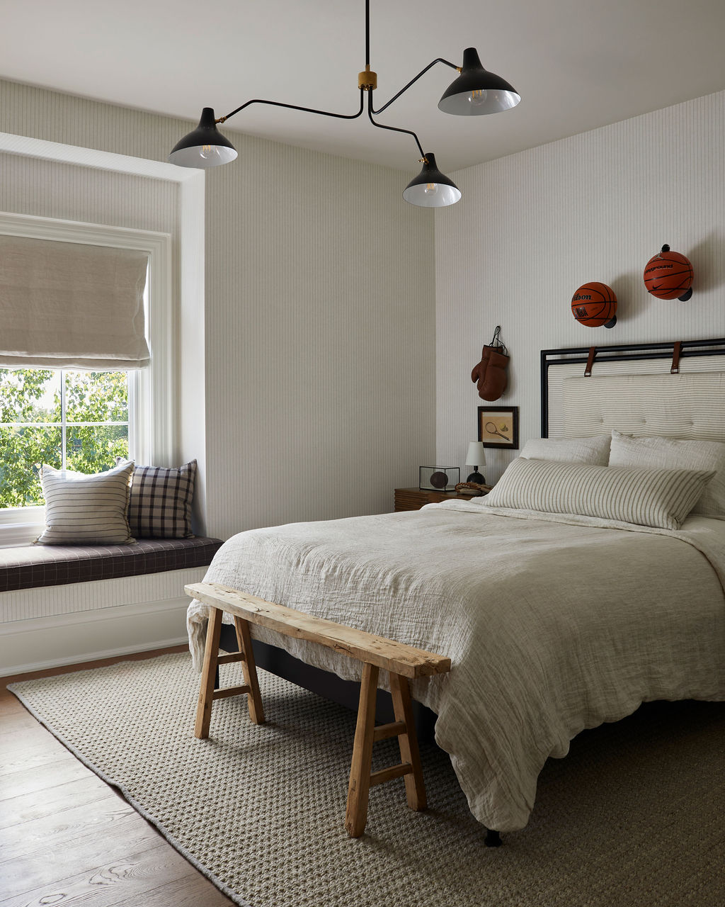 Roman shade in serene bedroom